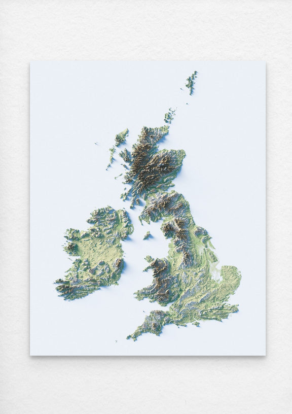 UK & Ireland Shaded Relief Map - Minimalist - Encompass Geographic